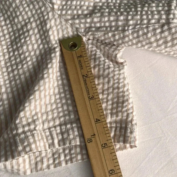 Susan Graver Seersucker Jacket & Shorts Set Womens L Tan Striped Eyelet Retro - Picture 9 of 16